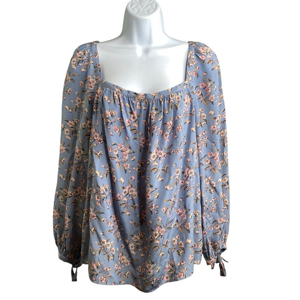Rebecca Taylor Women's Tilda Blue Silk‎ Floral Peasant Blouse Size L Boho Fairy